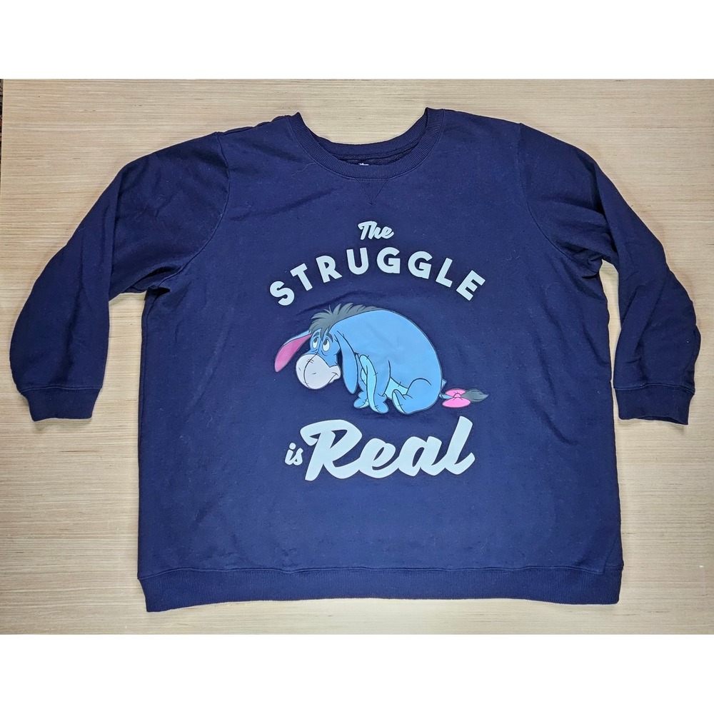 Winnie The Pooh Eeyore Women Sweatshirt Size 2XL The Struggle Is Real 3/4 Sleeve